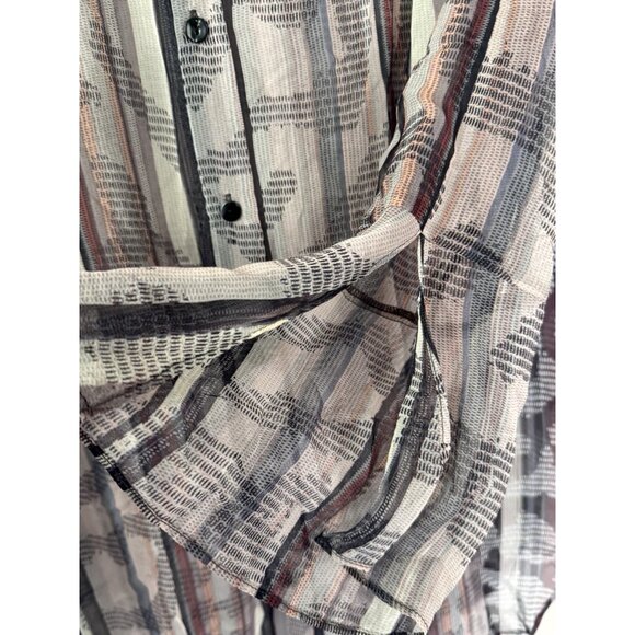 Nic + Zoe Women L Silk Sheer Y2K Indie Boho Blouse Top Geo Print Workwear Office - Picture 3 of 11